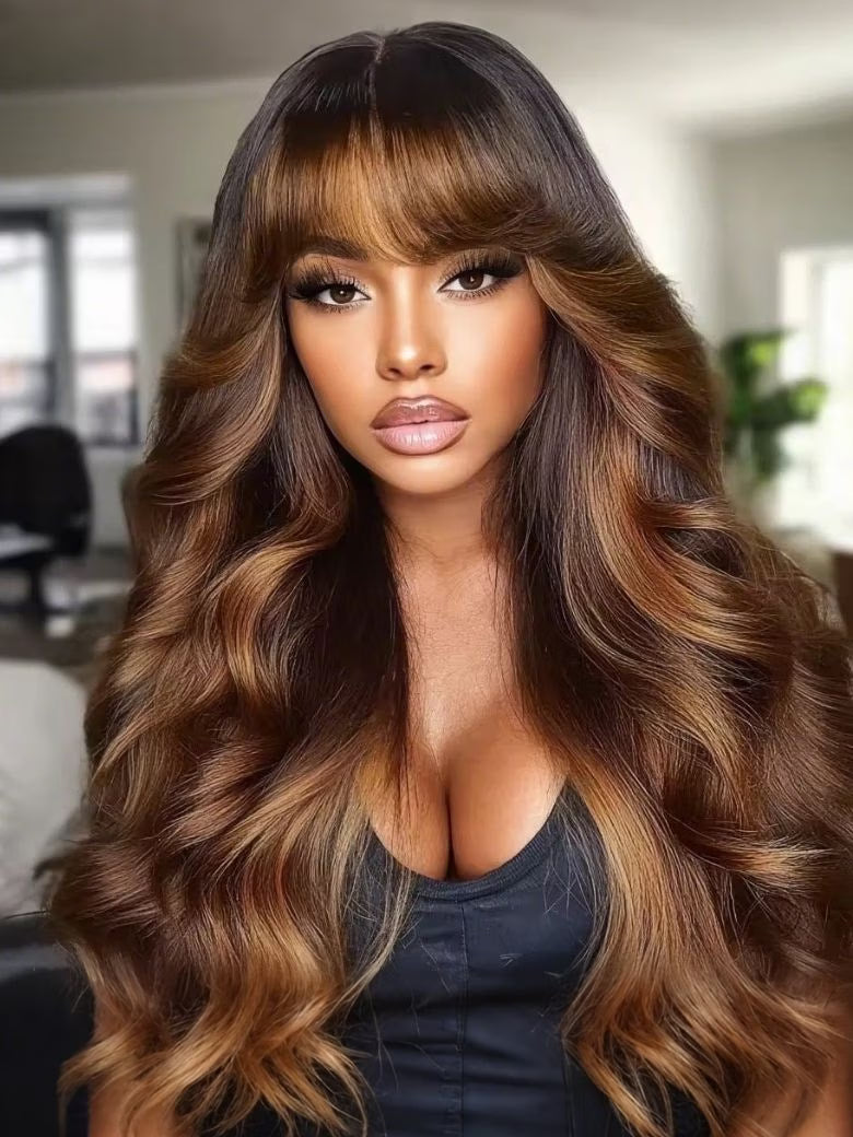The Caramel Silk Bangs Body Wave Unit