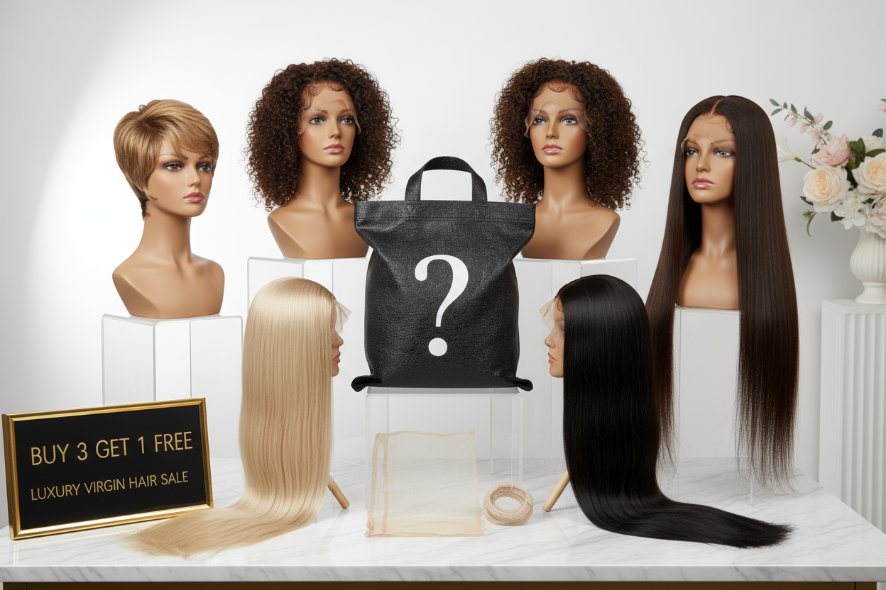 Do one with a mystery Bag, Wig units virgin hair of different lengths , blonde and black bundles create if for my buy 3 get 1 free sale dont firgetvthe frontal and closure 